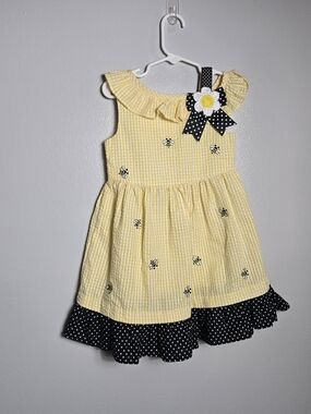 Counting Daisies Toddler Girls Yellow Seersucker Bumble Bee Dress Size 4T